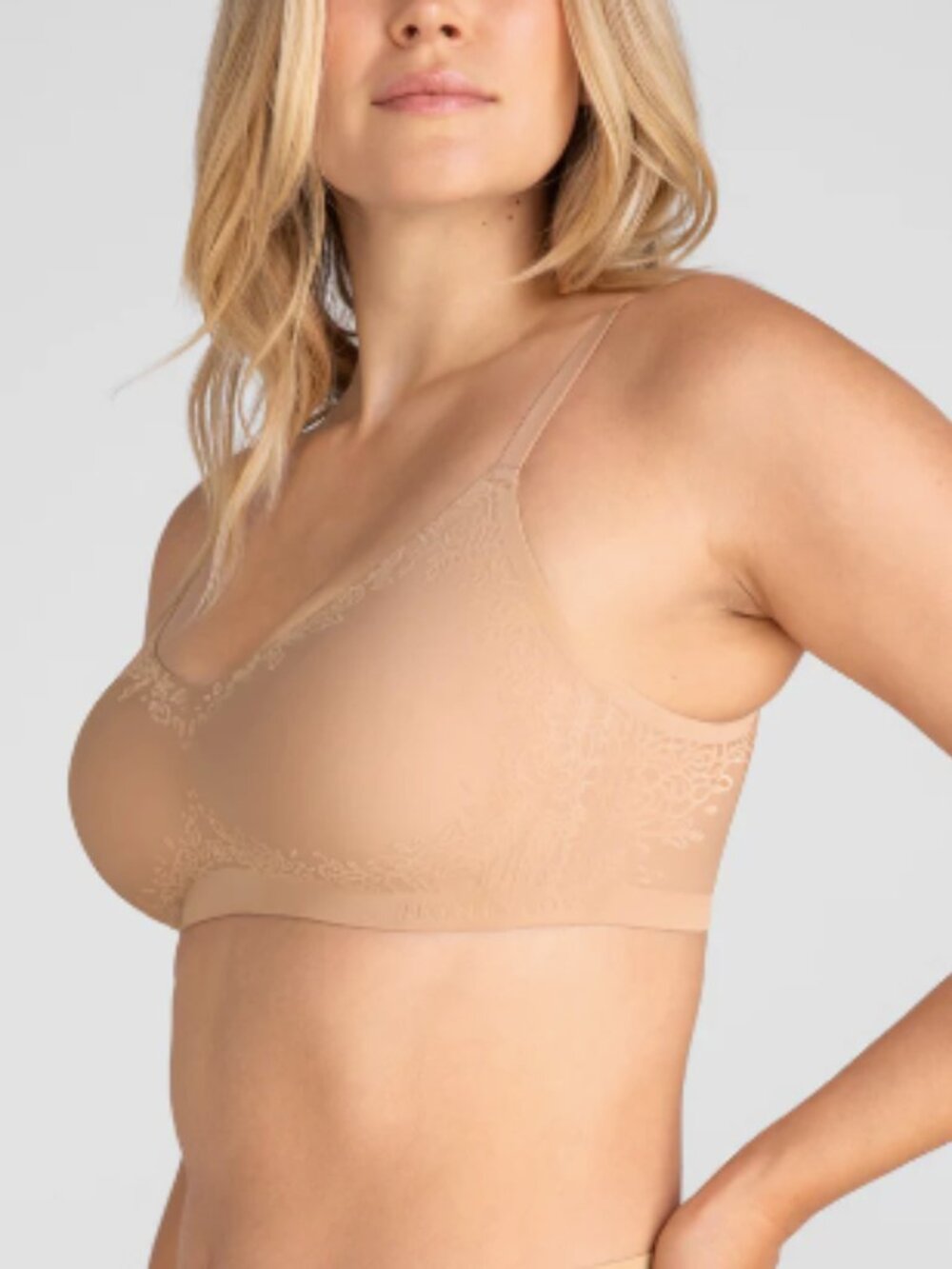 Honey Love Silhouette Roses Bra Size L Tan Wire free Adjustable Straps Sand Tan